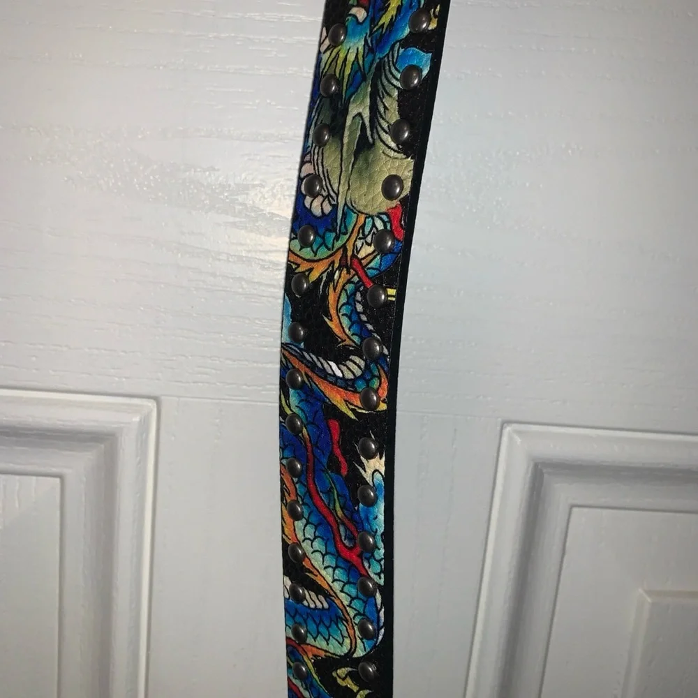 Ed Hardy Men’s Belt Size 38 Dragon Design Metal Beaded